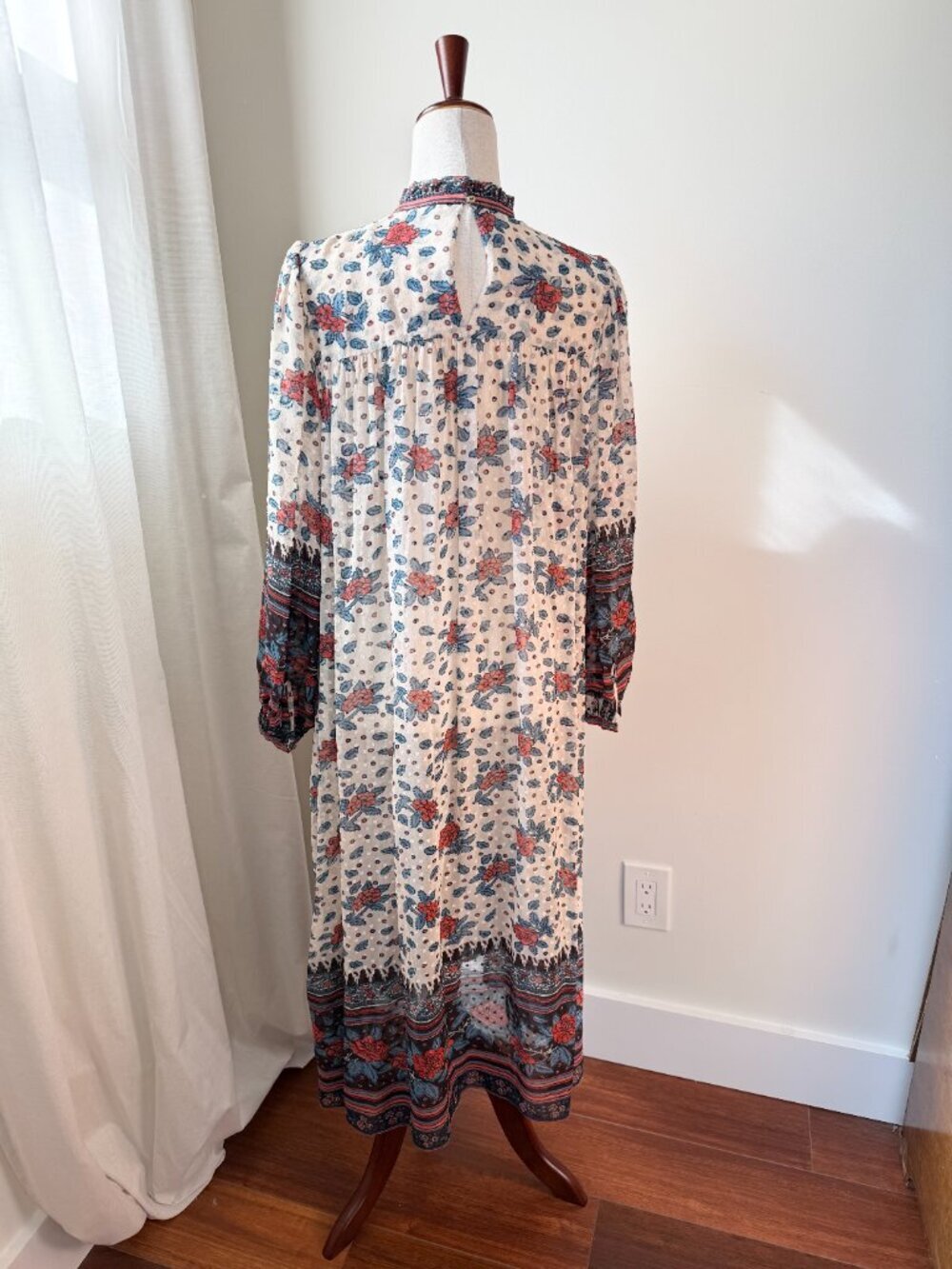 Ulla Johnson Silk Floral Pleated Boho Midi Dress Size 0 Long Sleeve - Picture 5 of 7